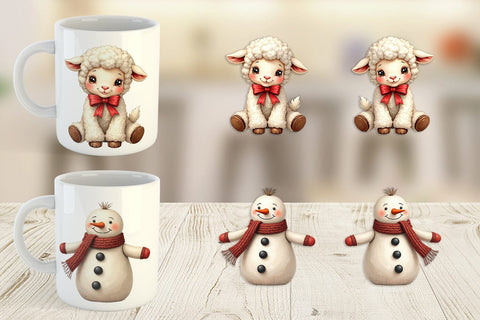 Mug Wrap Nostalgic Christmas Plush Toys Watercolor Sublimation artnoy 