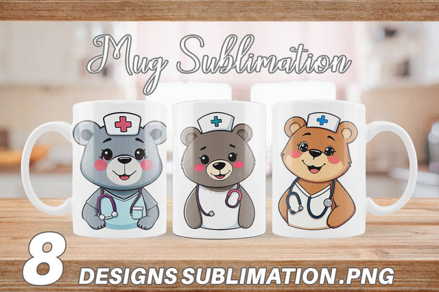 Mug Wrap Nurse Bear Sublimation artnoy 
