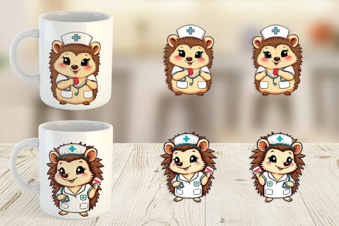 Mug Wrap Nurse Hedgehog Sublimation artnoy 