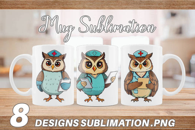 Mug Wrap Nurse Owl Sublimation artnoy 