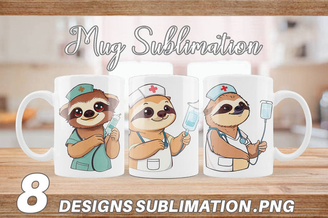 Mug Wrap Nurse Sloth Sublimation artnoy 