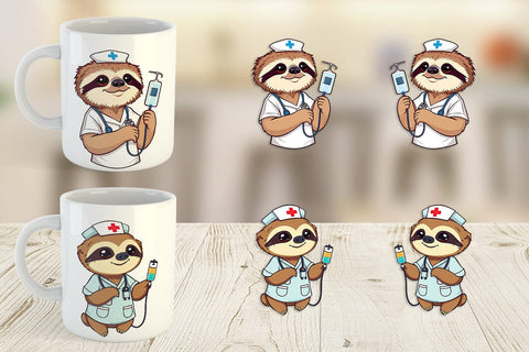 Mug Wrap Nurse Sloth Sublimation artnoy 