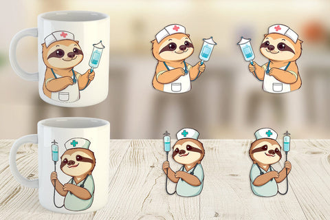 Mug Wrap Nurse Sloth Sublimation artnoy 