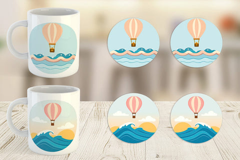 Mug Wrap Ocean Hot Air Balloon Sublimation artnoy 