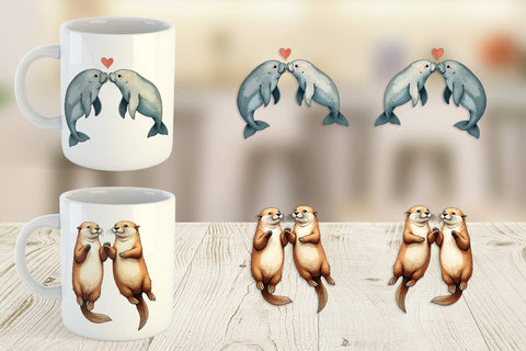 Mug Wrap Oceanic Embrace Watercolor Lovers Sublimation artnoy 