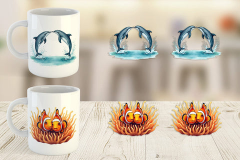 Mug Wrap Oceanic Embrace Watercolor Lovers Sublimation artnoy 