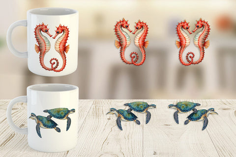 Mug Wrap Oceanic Embrace Watercolor Lovers Sublimation artnoy 