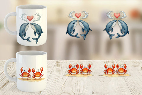 Mug Wrap Oceanic Embrace Watercolor Lovers Sublimation artnoy 