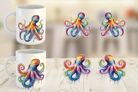 Mug Wrap Octopus Watercolor Sublimation artnoy 