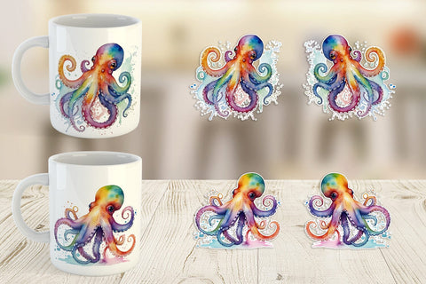 Mug Wrap Octopus Watercolor Sublimation artnoy 
