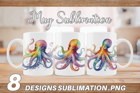 Mug Wrap Octopus Watercolor Sublimation artnoy 