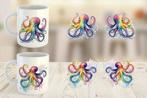 Mug Wrap Octopus Watercolor Sublimation artnoy 