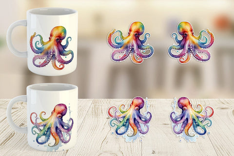 Mug Wrap Octopus Watercolor Sublimation artnoy 