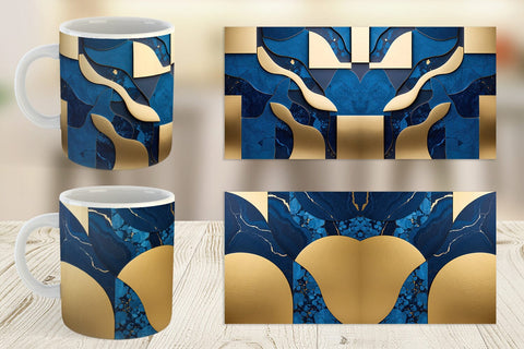 Mug Wrap Organic Blue Gold Sublimation artnoy 