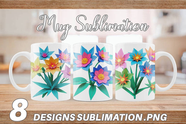Mug Wrap Origami Flowers Sublimation artnoy 