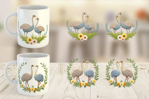 Mug Wrap Ostrich Embroidery Sublimation artnoy 