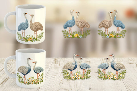 Mug Wrap Ostrich Embroidery Sublimation artnoy 