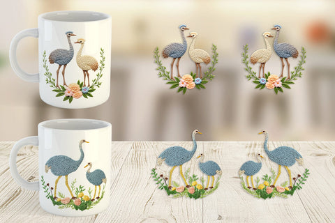 Mug Wrap Ostrich Embroidery Sublimation artnoy 