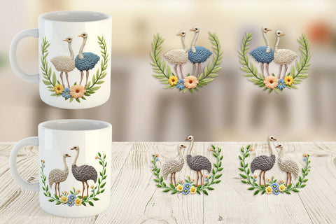 Mug Wrap Ostrich Embroidery Sublimation artnoy 