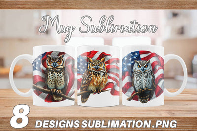 Mug Wrap Owl 4th of July Sublimation artnoy 