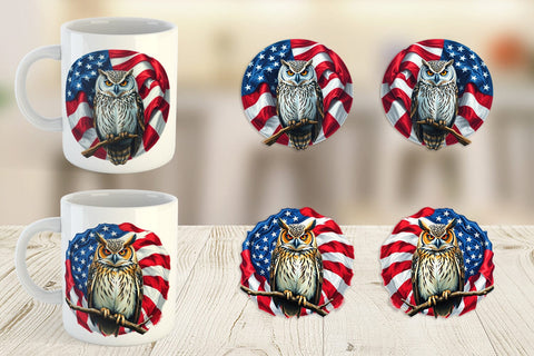 Mug Wrap Owl 4th of July Sublimation artnoy 