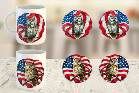 Mug Wrap Owl 4th of July Sublimation artnoy 