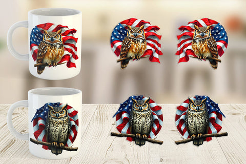 Mug Wrap Owl 4th of July Sublimation artnoy 