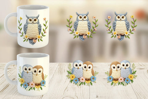 Mug Wrap Owl Embroidery Sublimation artnoy 