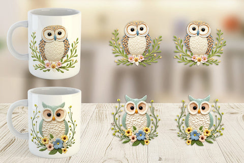 Mug Wrap Owl Embroidery Sublimation artnoy 