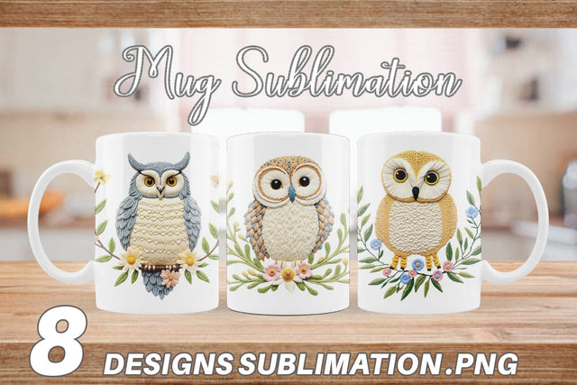 Mug Wrap Owl Embroidery Sublimation artnoy 
