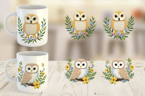 Mug Wrap Owl Embroidery Sublimation artnoy 