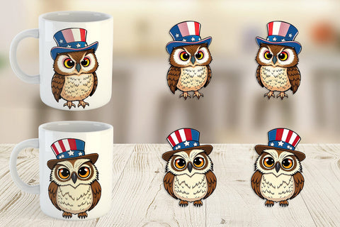 Mug Wrap Owl Patriotic Sublimation artnoy 