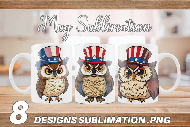 Mug Wrap Owl Patriotic Sublimation artnoy 