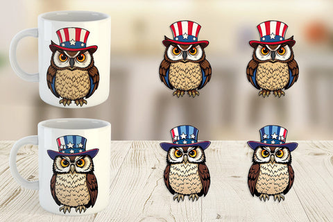 Mug Wrap Owl Patriotic Sublimation artnoy 