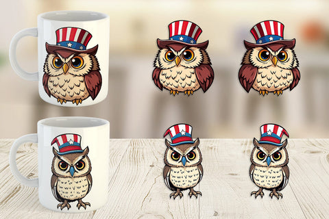 Mug Wrap Owl Patriotic Sublimation artnoy 