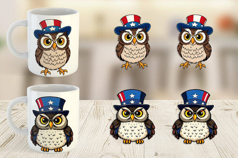 Mug Wrap Owl Patriotic Sublimation artnoy 