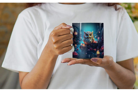 Mug Wrap Owl Perched on Rock Sublimation artnoy 