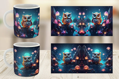Mug Wrap Owl Perched on Rock Sublimation artnoy 