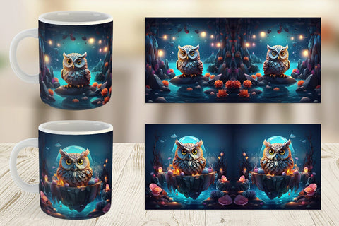 Mug Wrap Owl Perched on Rock Sublimation artnoy 