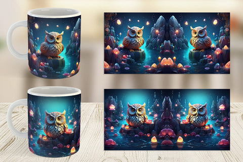 Mug Wrap Owl Perched on Rock Sublimation artnoy 
