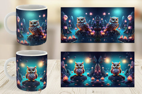 Mug Wrap Owl Perched on Rock Sublimation artnoy 