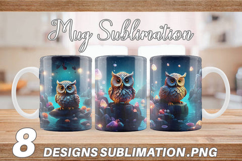 Mug Wrap Owl Perched on Rock Sublimation artnoy 