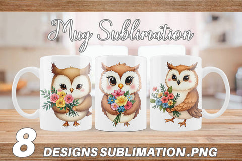 Mug Wrap Owl Spring Bouquet Sublimation artnoy 