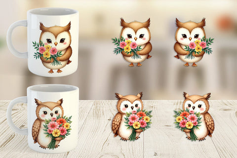 Mug Wrap Owl Spring Bouquet Sublimation artnoy 