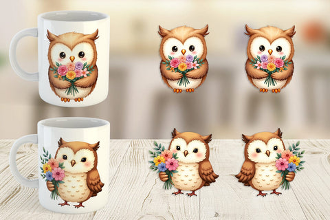 Mug Wrap Owl Spring Bouquet Sublimation artnoy 