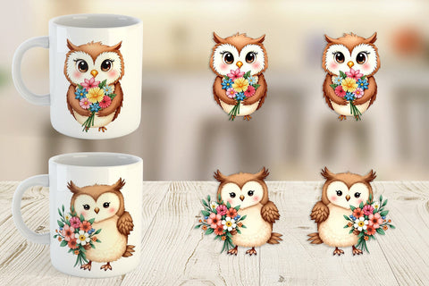 Mug Wrap Owl Spring Bouquet Sublimation artnoy 