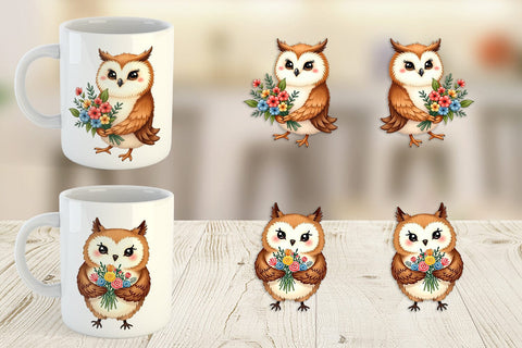 Mug Wrap Owl Spring Bouquet Sublimation artnoy 