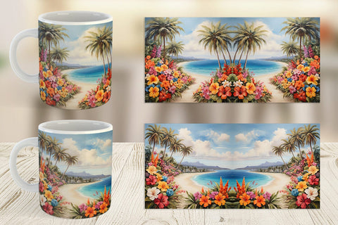 Mug Wrap Painting Tropical Beach Sublimation artnoy 