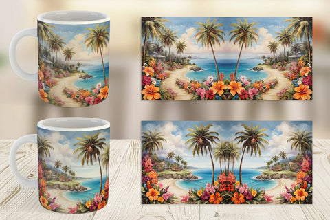 Mug Wrap Painting Tropical Beach Sublimation artnoy 