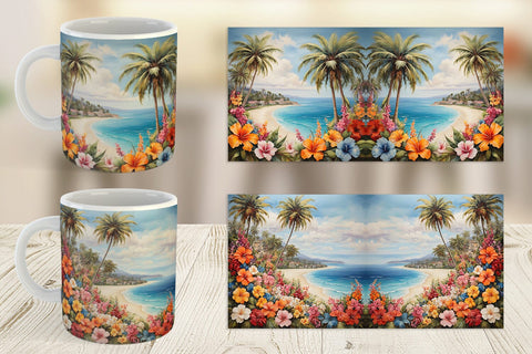 Mug Wrap Painting Tropical Beach Sublimation artnoy 